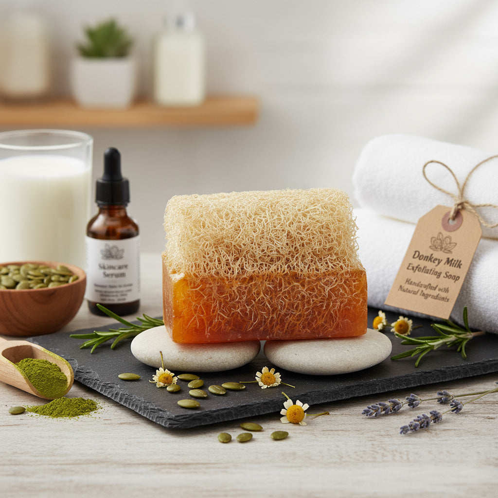 Eselsmilchseife mit Kürbisfasern von Adonia Care – Ansicht 4