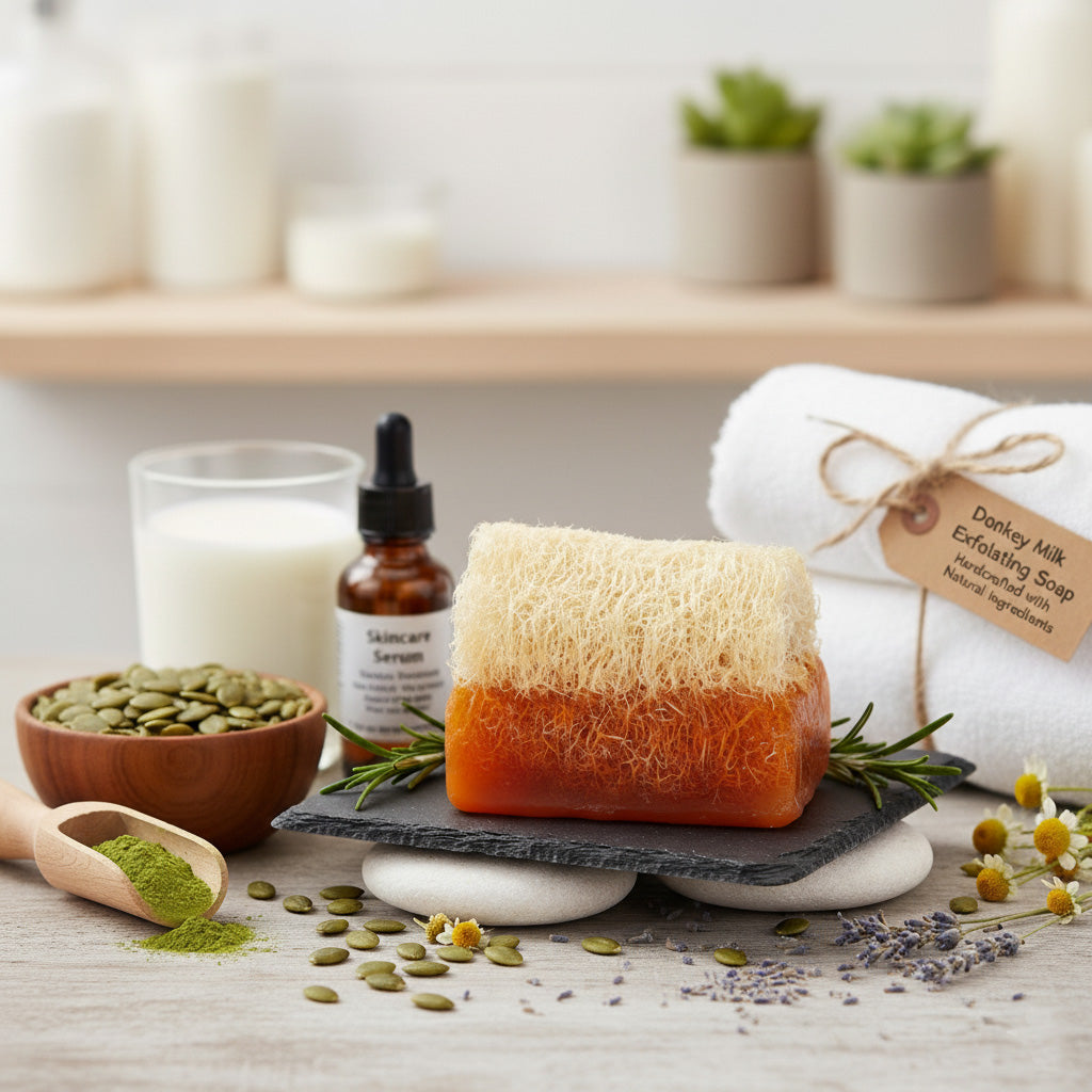Eselsmilchseife mit Kürbisfasern von Adonia Care – Ansicht 8