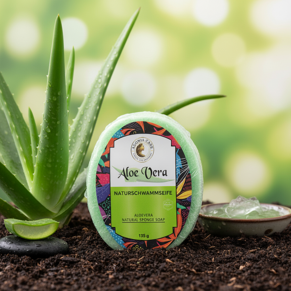 Aloe Vera Naturschwammseife – mit Luffa-Peeling, 135 g – Produktfoto