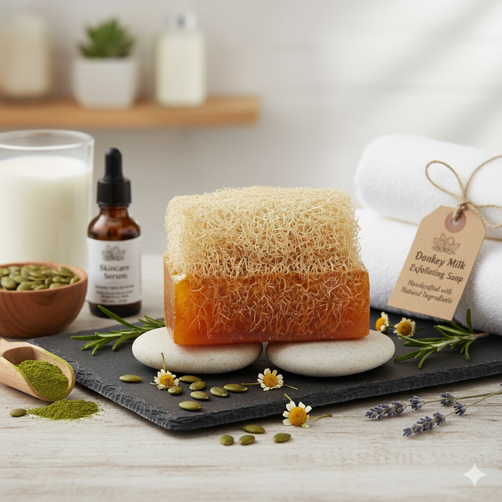 Eselsmilchseife mit Kürbisfasern von Adonia Care – Ansicht 6