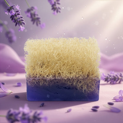 Lavendelseife mit Kürbiskernfasern – Handgemachte Naturseife – Produktfoto