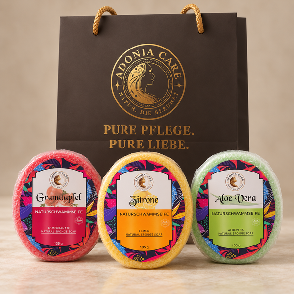 Naturschwammseifen Geschenkset Granatapfel Zitrone Aloe Vera von Adonia Care