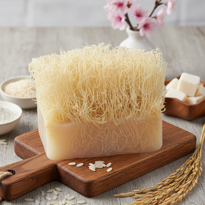 Reisseife mit Kürbisfasern – handgemachte Naturseife mit sanftem Peeling – Produktfoto
