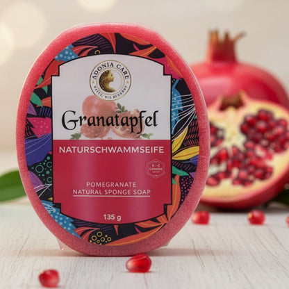 „Granatapfel“ – Naturschwammseife mit Fruchtpflege &amp; Honig (135 g – Produktfoto